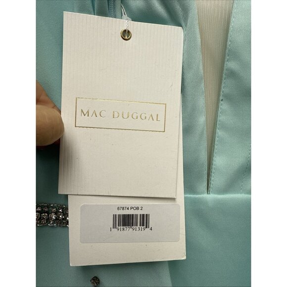 MAC DUGGAL Size 2 Mint BELTED JEWEL ENCRUSTED PLUNGE NECK LONG SLEEVE GOWN New - Picture 10 of 11